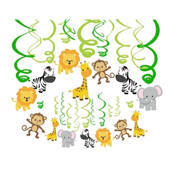 30pcs Safari Jungle Party Dekorácie Cartoon Zvieratá Fólie Špirály PVC Visí Swirls Špirála Dieťa Narodeniny Dieťa Sprcha Strany Prospech