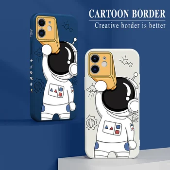 Priestor Astronaut Ďalekohľad Telefón puzdro Pre iPhone 12 11 Pro MAX XS X XR 7 8 Plus SE 2020 7G Cartoon Námestie Tekutý Silikónový Kryt