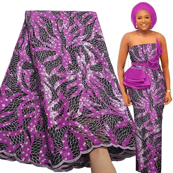 Way Najnovšie Afriky Čipky Textílie 5 Metrov 2021 Vysokej Kvality Nigérijský Strany Luxusné Sequin Výšivky Francúzskej Čipky A Tylu Textílie