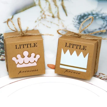 Malý Princ, Princezná Hnedé Kraft Papier Darčeka Baby Sprcha Narodeniny Party Láskavosti Candy Krabice s Korunu a Motúzy