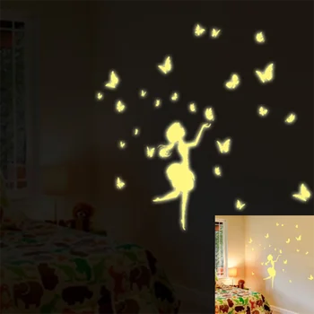 Kreatívny Vzor Svetelný Samolepky Na Stenu Púpava Butterfly Girl Obývacej Izby, Spálne Dekorácie Fluorescencie Domova Nálepky