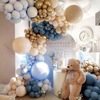 Romantická Svadba Macaron Modrá Chrome Zlaté Balóny Garland Dekorácie Zdvojnásobil Krém Broskyňa Ballon Arch Auta Narodeninovej Party Decor