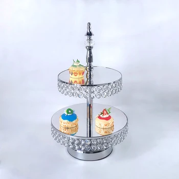2020 NOVÉ strieborné 3TIER /2TIER Crystal korálky tortu stojan nastaviť pozlátené zrkadlo povrchu dezert stojan