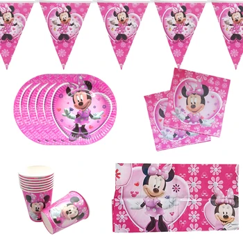 Disney Minnie Mouse Tému Narodeninovej Party Dekorácie Dodávky deti Jednorázový Riad Pohár Doska Svadobné Dekorácie Dodávky