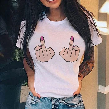 Finger Print Bežné Harajuku Ženy T-Letné Tričko Krátky rukáv O-neck Tee Ležérne Oblečenie Top Ženské tričká