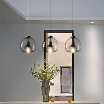 Nordic LED Prívesok Žiarovka E27 Black Luster Pre Obývacia Izba Jedáleň Kuchyňa Spálňa Moderné Šedá Sklo Stropné Závesné Svetlo