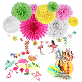 Pestré Havajské Party Dekorácie Auta Šťastný Letné Foto Rekvizity Honeycomb Ananás Vrchol Flamingo Garland Tropické Strany