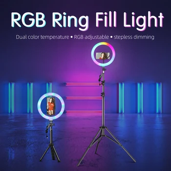 6-13inch USB RGB LED Stolná Krúžok Svetlo Selfie Video Krúžok Lampa S Statív Stojí Držiaka Telefónu Pre službu YouTube Live TikTok Fotografie