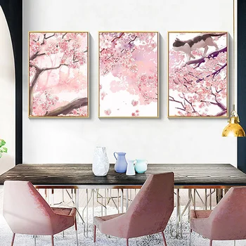 Wall Art Vytlačí Plagát Japonský Štýl Cherry Blossom Krajiny Plátno Na Maľovanie Mačka Ružová Plagáty A Vytlačí Obývacia Izba