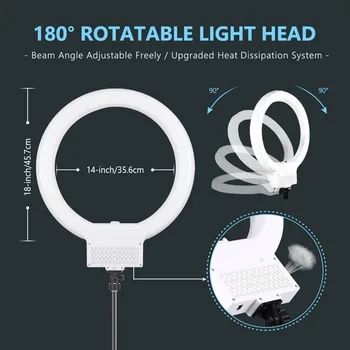 Neewer 18-palcové Biele LED Prsteň Svetla so Svetlom Stojan, Osvetlenie Auta Stmievateľné 50W 3200K-5600K s Hot Shoe Adaptér
