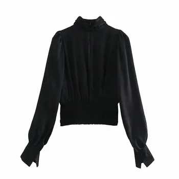 DiYiG ŽENA 2021 jeseň nové oblečenie pre ženy retro temperament očarujúce turtleneck duté čierne tričko