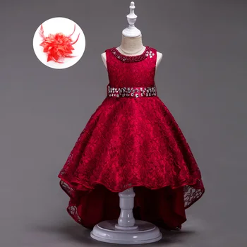Čipky Dievča Oblečenie Princezná Dieťa Červená Modrá Čierna Burgundsko Narodeninovej Party Šaty pre Dievčatá, detské Vesta Svadobné Oblečenie