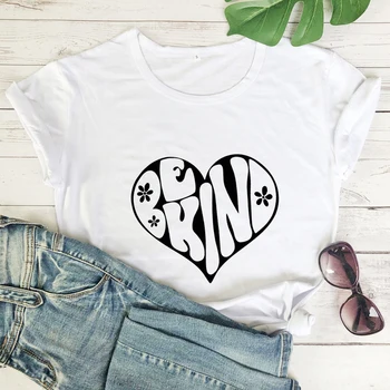 Kvetinový Byť Druhu Srdce T-shirt Roztomilý Ženy Grafické Christian Top Tee Tričko Lady Náboženské Motivačný Láskavosť Tričko