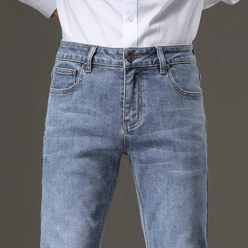 - SHAN-BAO 2021 jeseň zbrusu nový štíhly strečové džínsy klasický štýl mladí muži móda bežné nosenie džínsov modré svetlo, tmavo šedá, čierna
