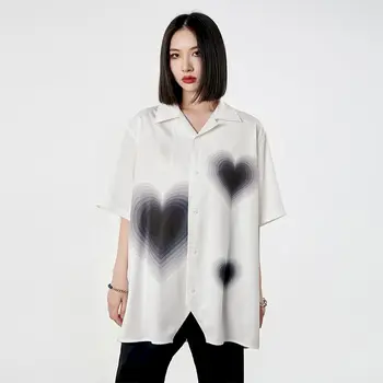 Japonský gradient srdce Harajuku ženy blúzka-krátke rukávy tričko cardigan pyžamo golier goth kórejský lete streetwear bežné