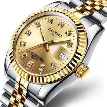 Móda pár ocele kapela hodinky vodotesné high-end zlaté hodinky značky mužov a žien študent kalendár zlaté hodinky