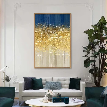 Abstrakt Zlatej Fólie Plátno na Maľovanie Modrá Štýl Plagát a Tlač Moderný Minimalistický Wall Art Obrázky pre Obývacia Izba Domova