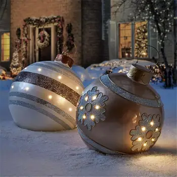 2021 Nové 60cm Christmasy Nafukovacie Vianočné Gule Vonkajšie Baubles Snowfield Hračka Darček Loptu Ornament Vianočný Darček Bez svetla
