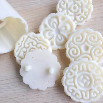 6pcs 3D Kvety Pečiatky Mesiac Cake Decor Plesne Barel Kolo Mooncake Formy 50g Pečivo Mooncakes Strane DIY Nástroj