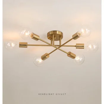 Moderné Stropné Svetlá Zariadenie Nordic Semi Flush Mount Lampy Kartáčovaný Starožitné Zlata Osvetlenie, 6-Svetlo Domova