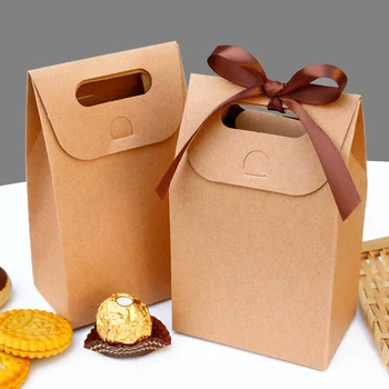 2 ks Kraft Papier Taška Prázdna Darčeková Taška Boxy so Stuhou Strany Prospech Šperky Cookie Candy Tašky Svadobné Dekorácie