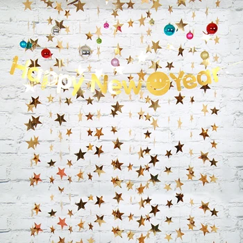 4m Lesk Zlata Silver Star Papier Garland Reťazce Malá Hviezda Banner Vianočné Dekorácie Pre Domov Visí Strana Dodávky