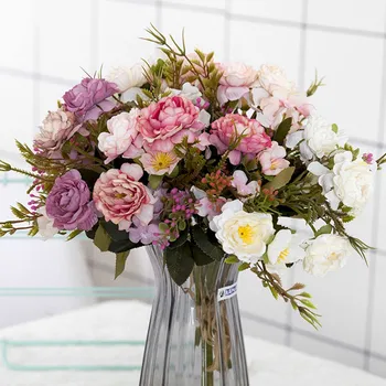 PATIMATE Rose Umelé Kvety, Svadobné Dekorácie Hodváb Falošné Kvetinový Kytice Pre Domova Svadobné Party Dodávky