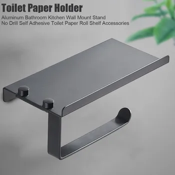 Toaletný Papier Držiak Hliníkový Kúpeľňa Kuchyňa Wall Mount Stánok Č Vŕtať Samolepiace Toaletný Papier Rolka Police Príslušenstvo