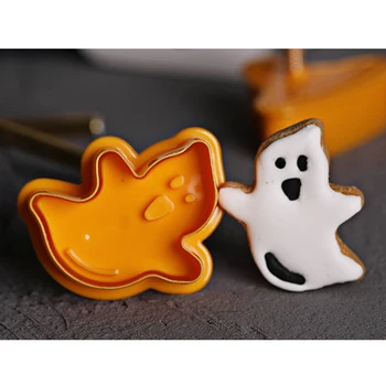 4pcs Halloween Tekvica Ghost Tému Plastové Cookie Cutter Piest Chocolate Cake Zdobenie BakingTools