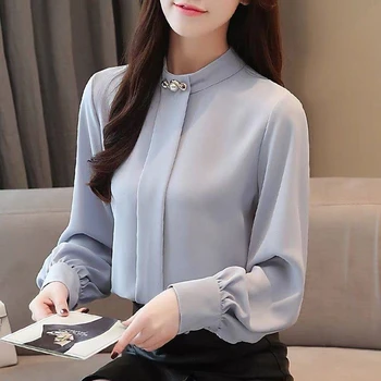 Móda Svietidla rukáv Šifón tričko žena kórejský elegantné plus veľkosti 4XL Voľné topy dámske 2021 nové Pevné, Elegantné jar, blúzky